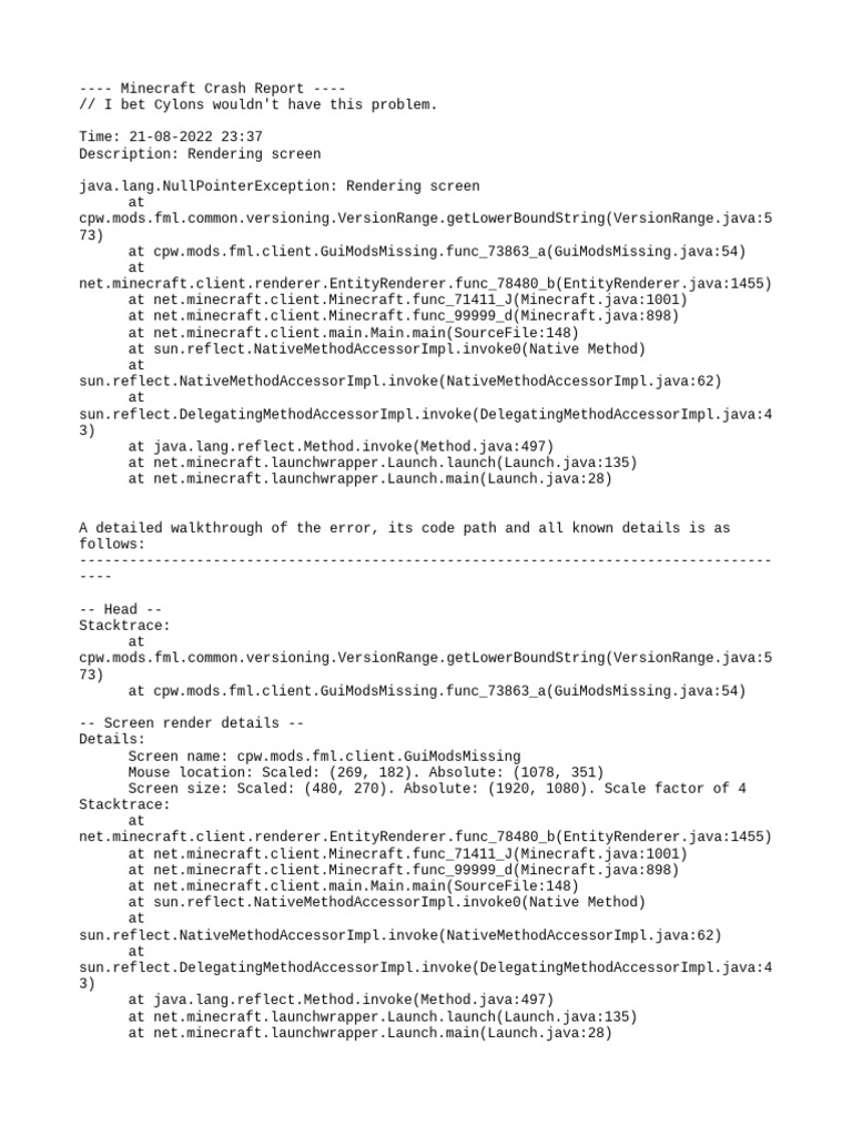 Minecraft 1.7.10 Crash Report Analysis | PDF | Computing | Computer ...