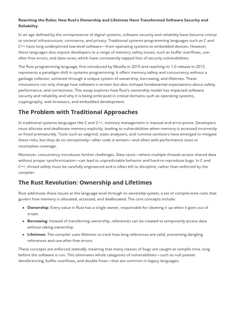 Rust's Ownership: A New Era in Security | PDF | Computer Programming ...