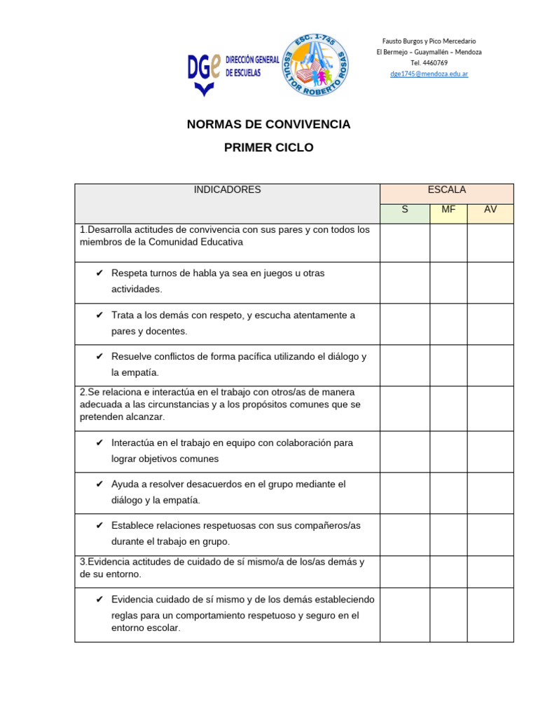 Normas de Convivencia Escolar | PDF | Metacognición | Aprendizaje