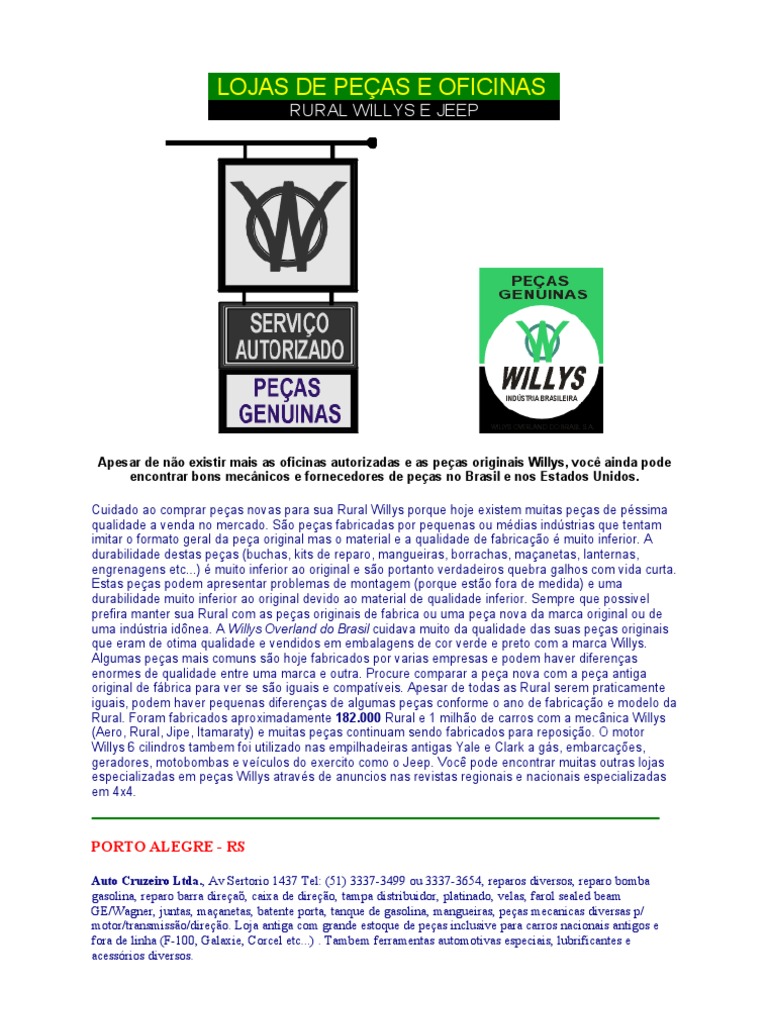 Jeep - Lojas de Peças e Oficinas | PDF | Jipe | Automóveis