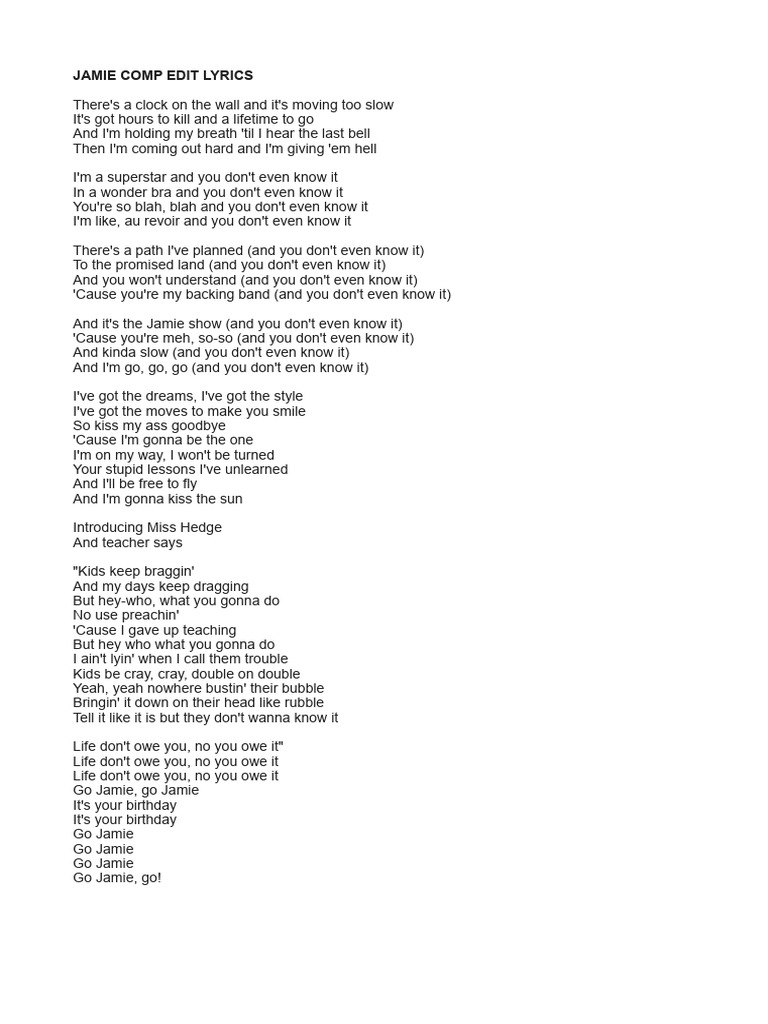 Jamie Lyrics | PDF | Recorded Music | Sound Recording