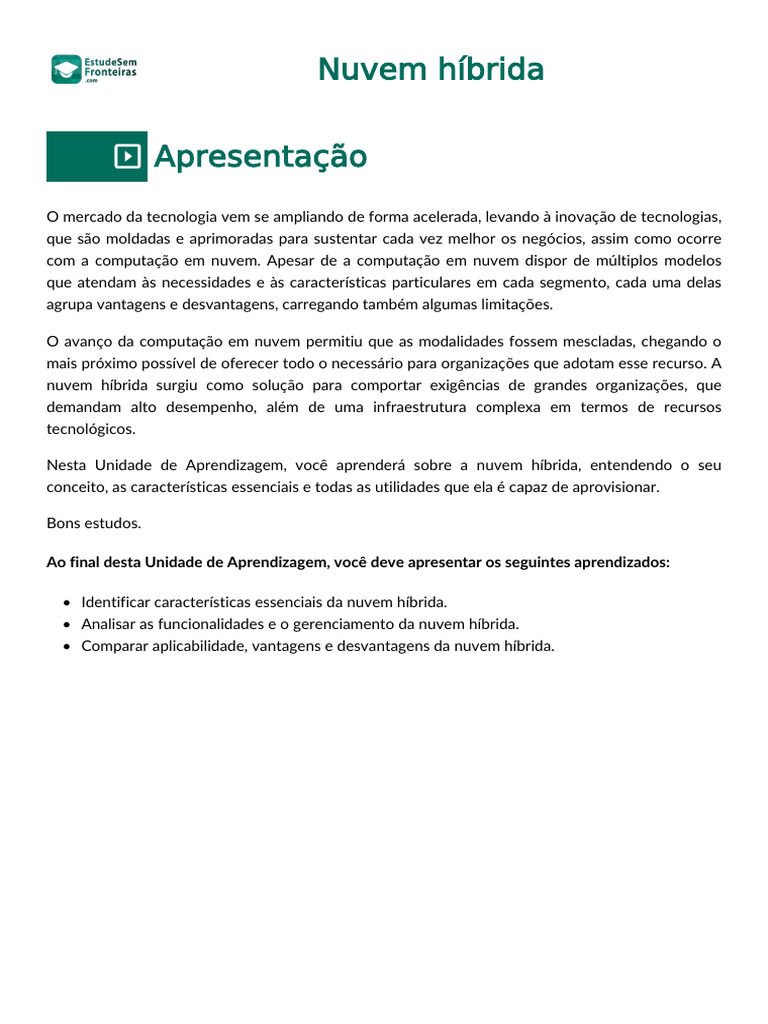 Vantagens e Desvantagens da Nuvem Híbrida | PDF | Computação em nuvem ...