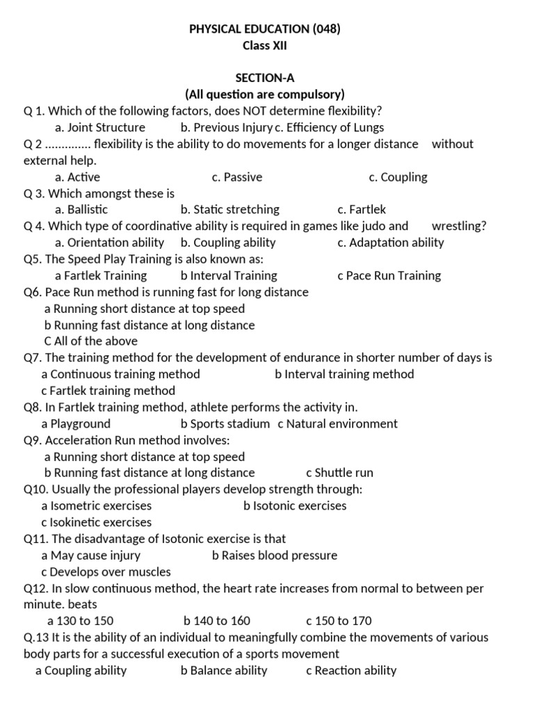 Class XII Physical Education Exam Guide | PDF | Flexibility (Anatomy ...