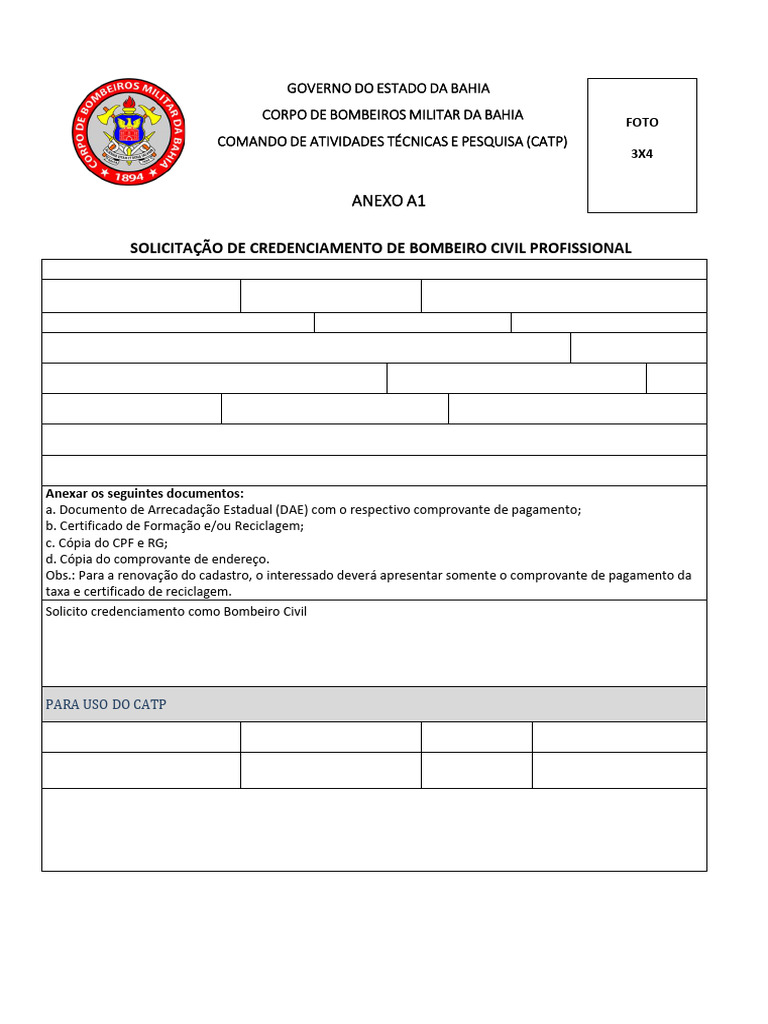 Solicitação de Credenciamento Bombeiro Civil | PDF