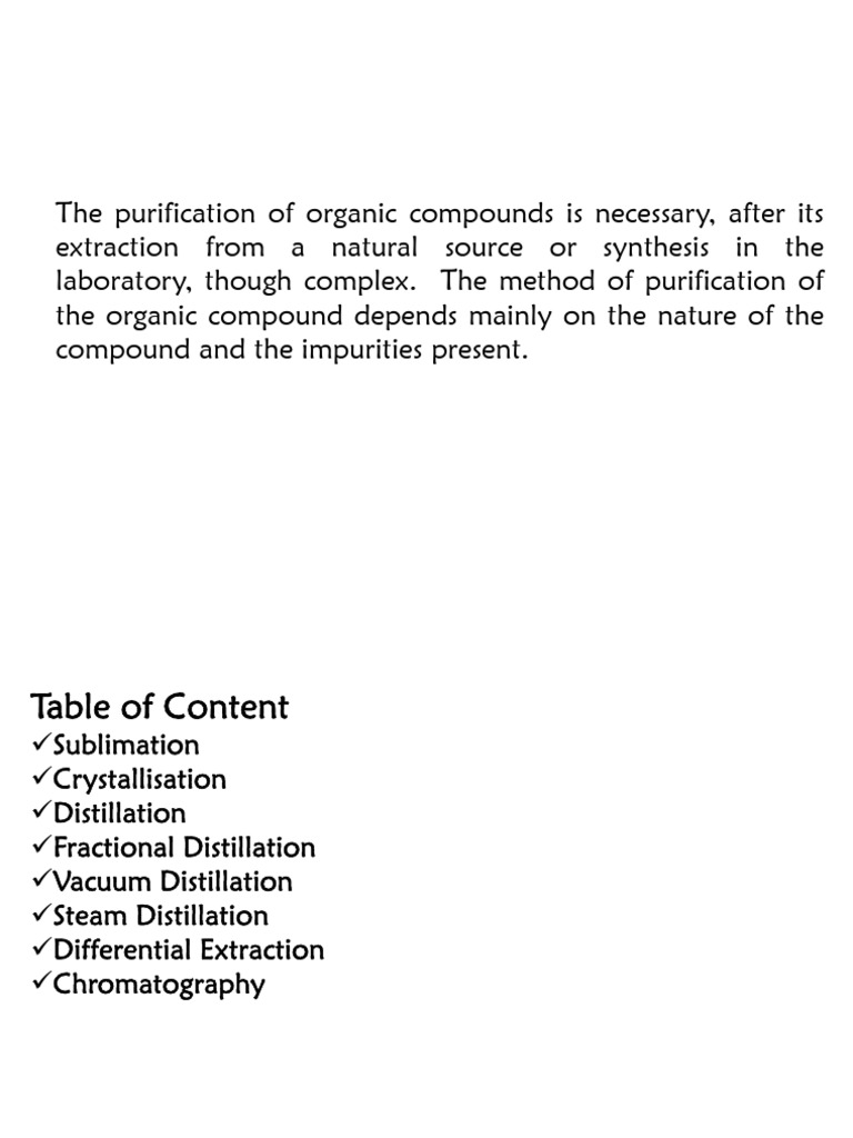 Methods for Purifying Organic Compounds | PDF | Distillation | Thin ...
