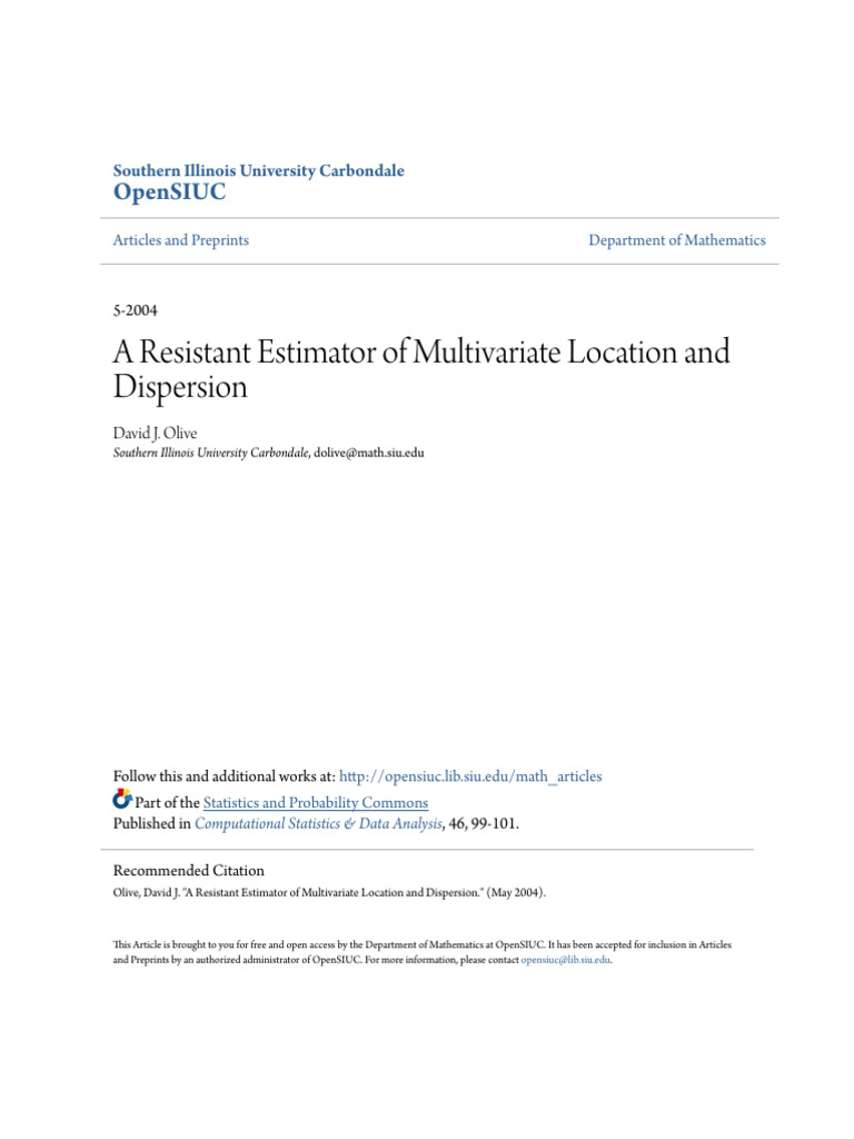 Resistant Estimator for Multivariate Analysis | PDF | Robust Statistics ...