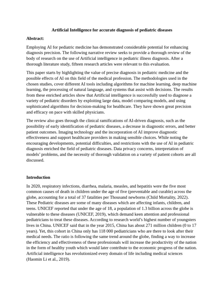 AI in Pediatric Disease Diagnosis | PDF | Artificial Intelligence ...