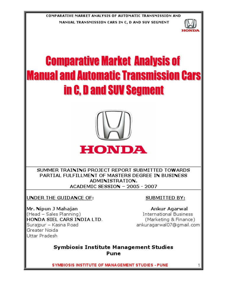 Honda Siel Project Report | PDF | Honda | Sport Utility Vehicle