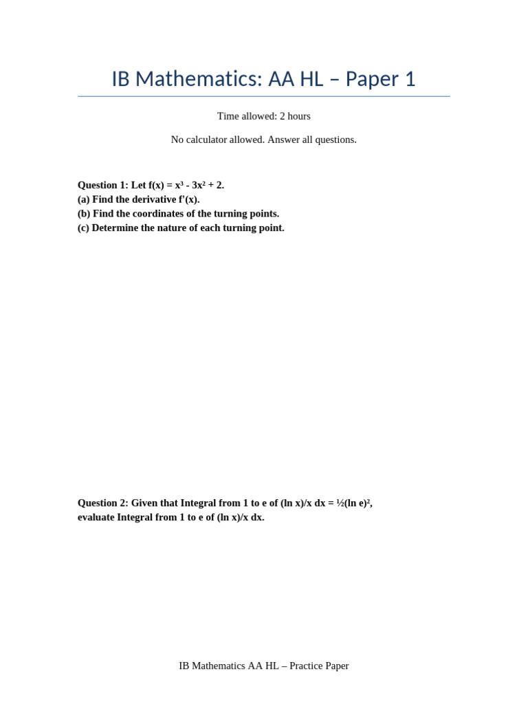 IB AA HL Paper1 FINAL | PDF