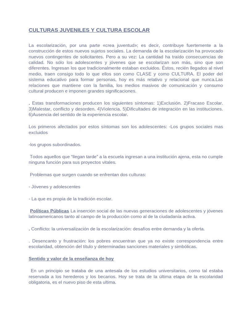 Culturas Juveniles y Educación Escolar | PDF | Juventud | Escuelas