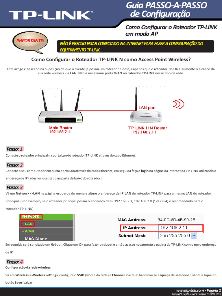 Configuração do Roteador TP-LINK em AP | PDF | Roteador (informática ...