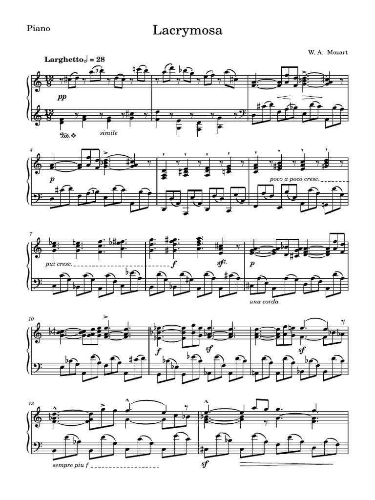 Mozart Lacrymosa Piano Sheet Music | PDF | Wolfgang Amadeus Mozart ...