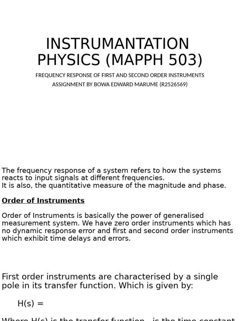 Frequency Response of 1st and 2nd Order Instruments - Bowa Edward ...