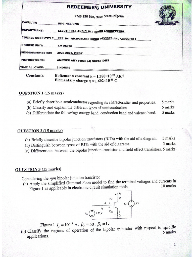 Eee 301 Microelectronic Devices and Circuits 1 | PDF