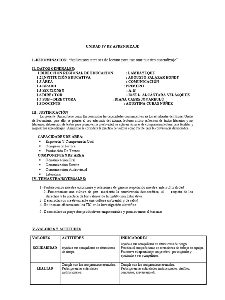 Técnicas de Lectura en Unidad IV | PDF | Comprensión lectora | Cuentos
