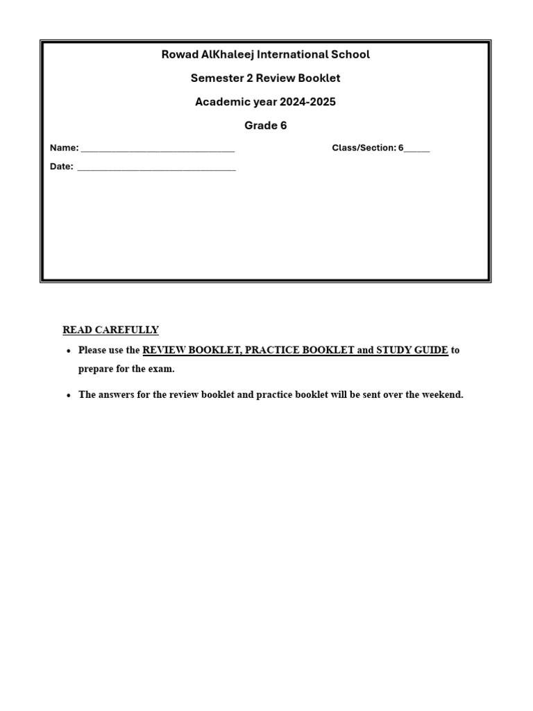 Grade 6 English Review Booklet 2025 | PDF | Oceans | Adverb