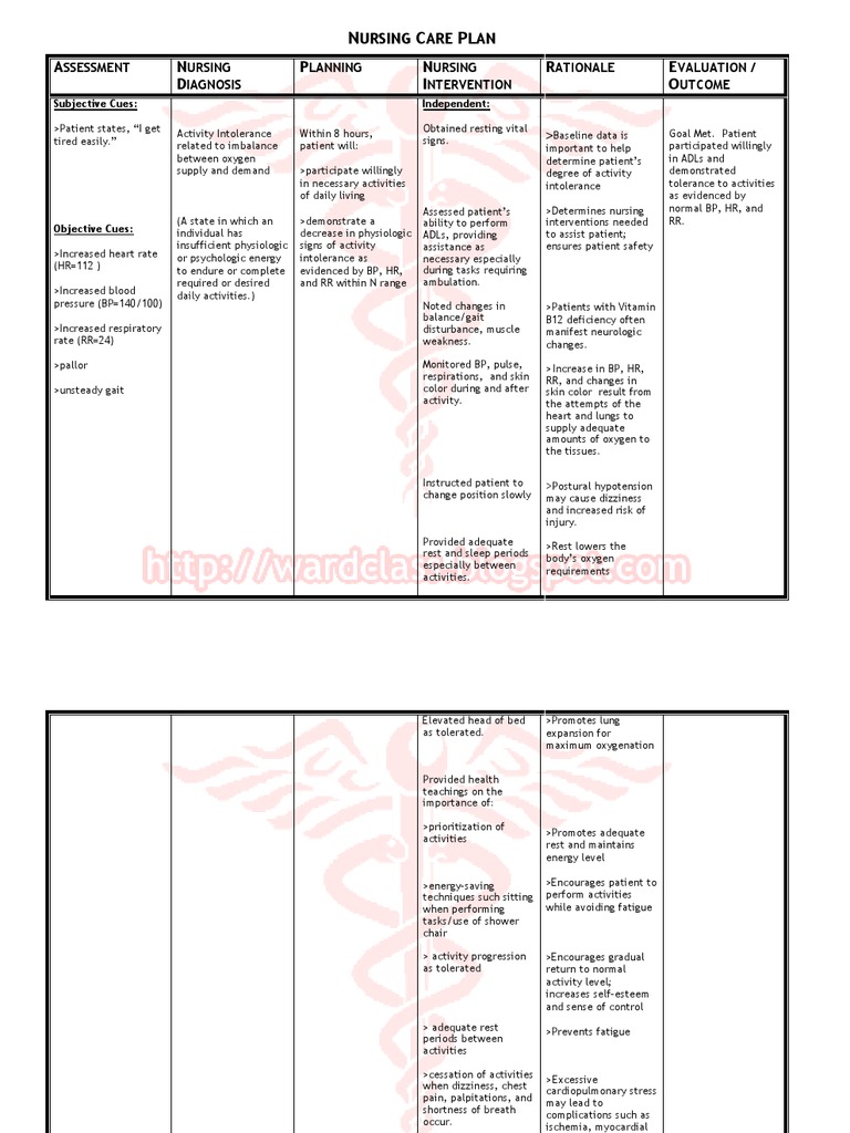 SAMPLE NCP for Pernicious Anemia Anemia