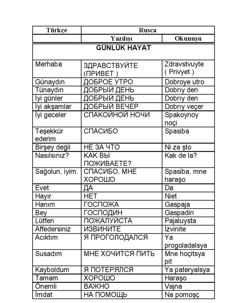 rusca + turkce sozluk