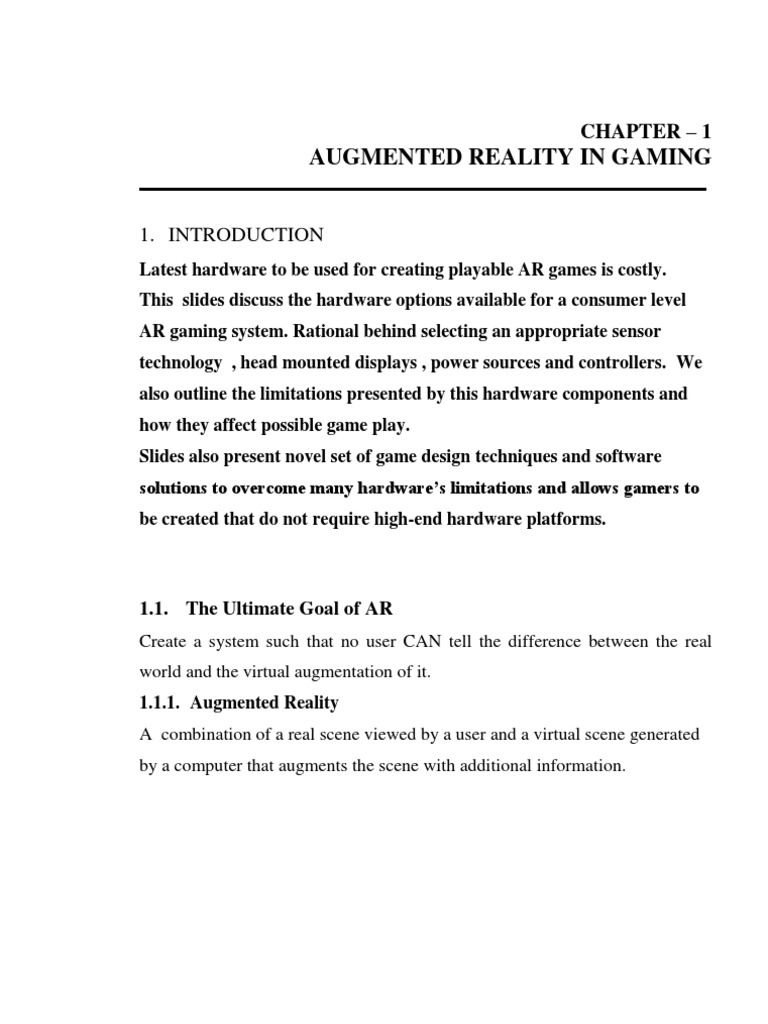 Augmented Reality in Gaming: Chapter - 1 | PDF | Computers