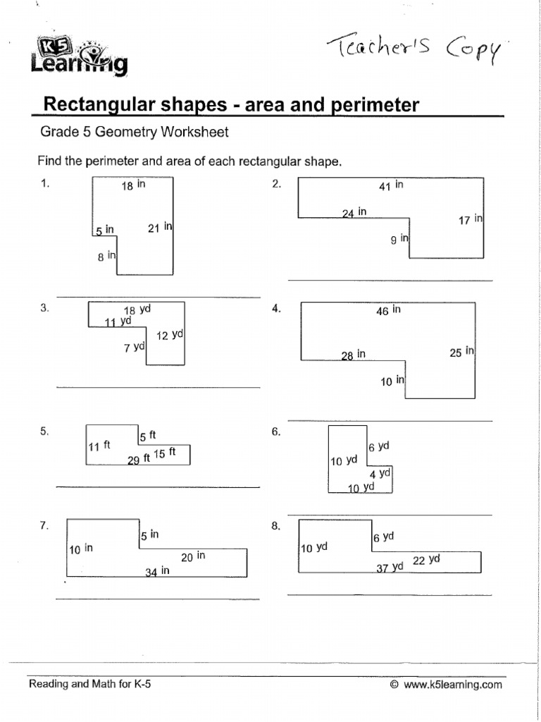 Area and Perimeter Worksheet With Answers | PDF