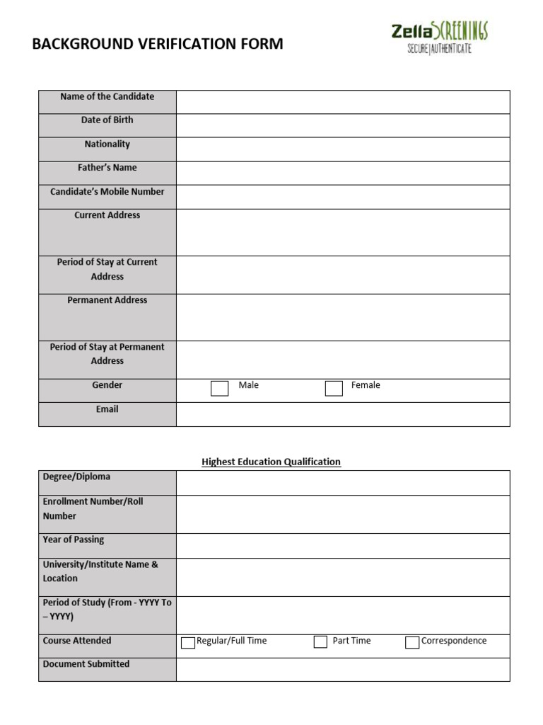 Background Verification Form Checklist | PDF | Criminal Record ...