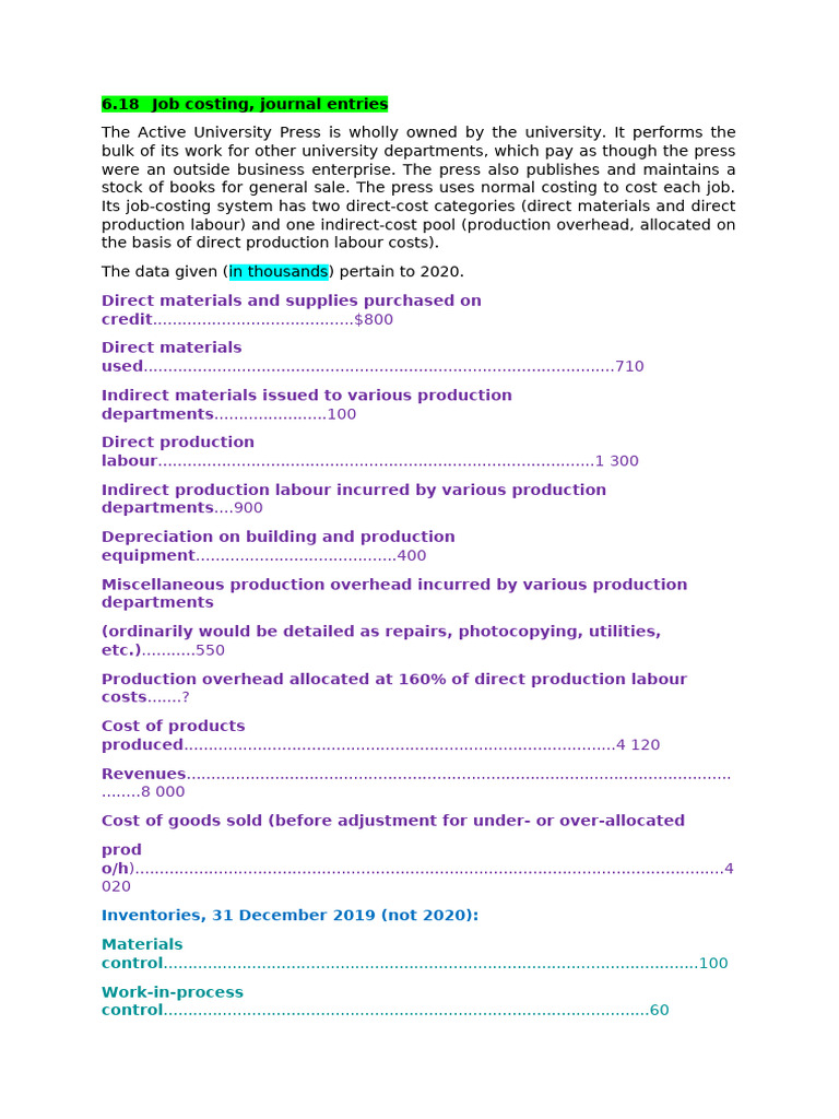 Job Costing and Journal Entries Overview | PDF | Cost Of Goods Sold ...