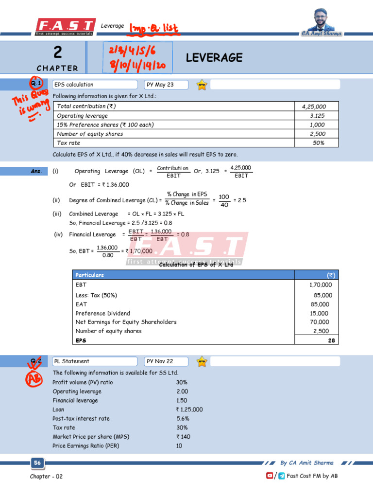 EPS Calculation and Leverage Analysis | PDF | Leverage (Finance) | Taxes