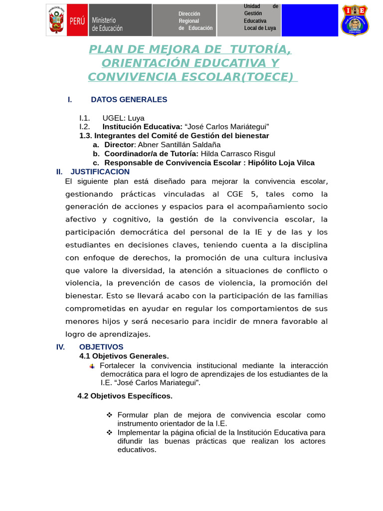 Plan de Mejora de Convivencia Escolar | PDF | Maestros | Aprendizaje