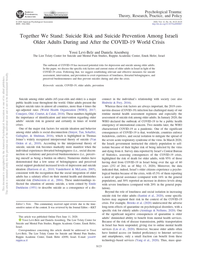 Suicide Risk in Israeli Seniors Post-COVID | PDF | Suicide | Major ...