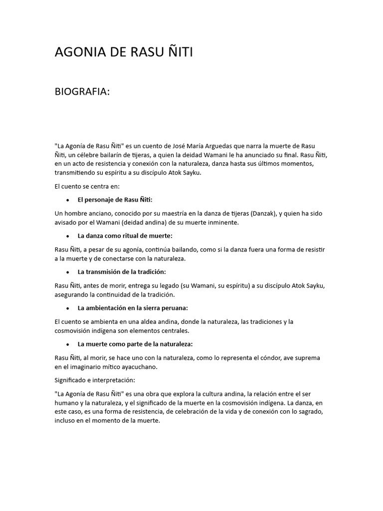 La Agonía de Rasu Ñiti: Muerte y Danza | PDF