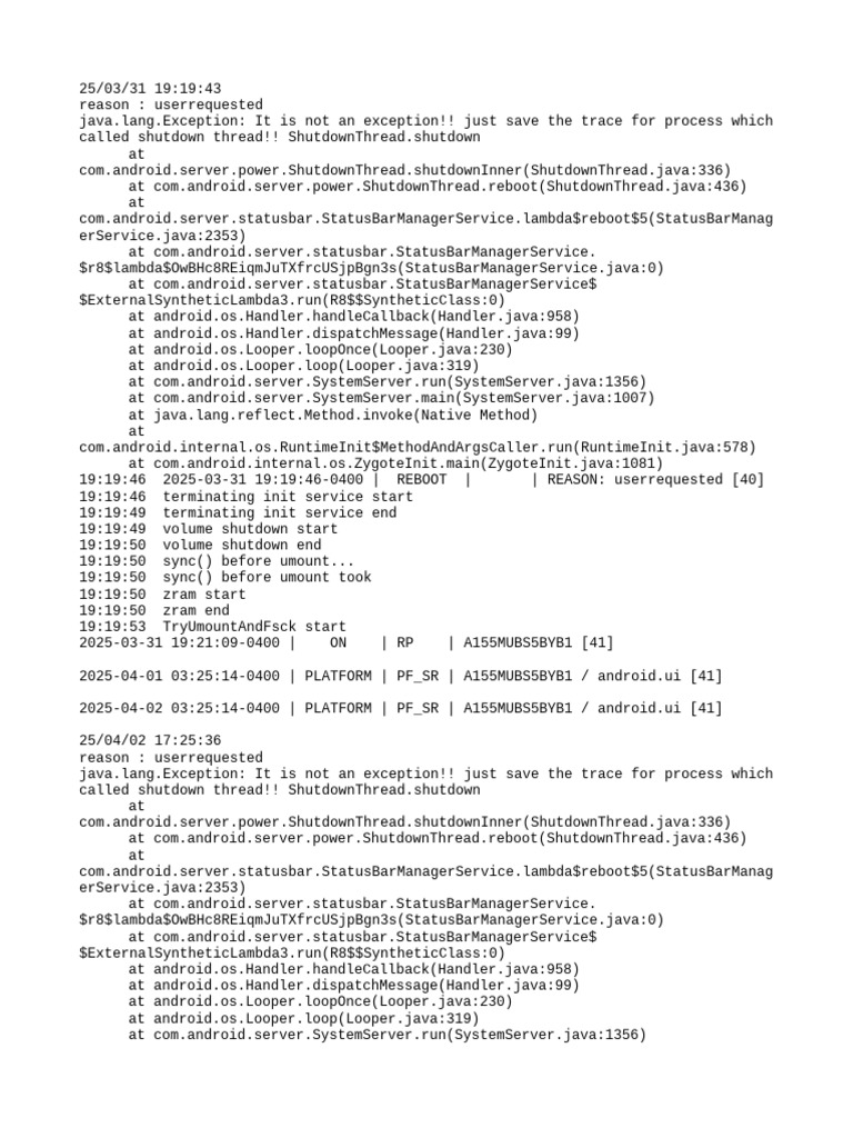 User Requested Reboots Log A155MUBS5BYB1 | PDF | Mobile Software ...