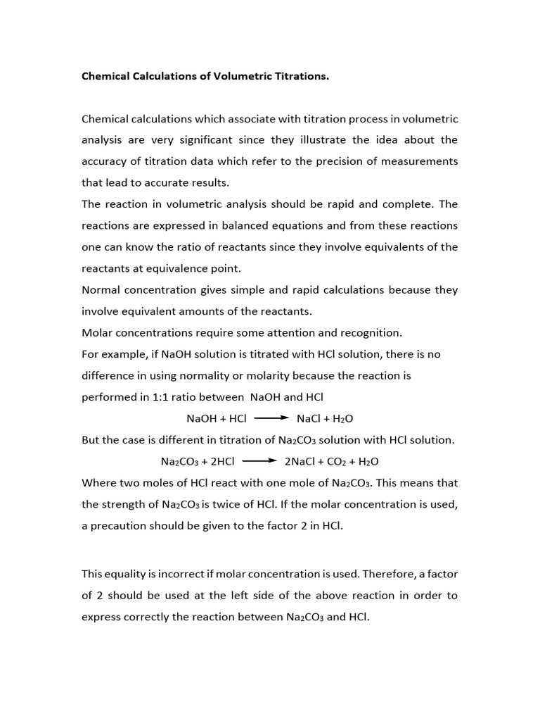 Volumetric Titration Calculations Guide | PDF | Titration | Chemistry