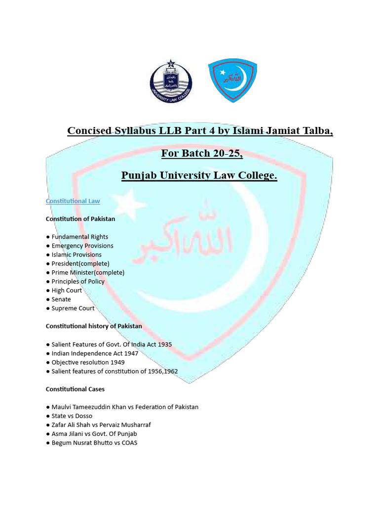 LLB Part 4 Syllabus - Punjab University | PDF | Equity (Law ...