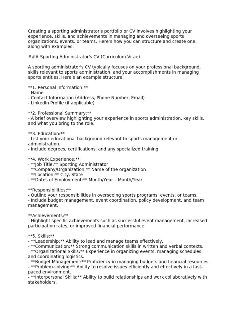 Creating A Sporting Administrator's Portfolio | PDF | Leadership | Business
