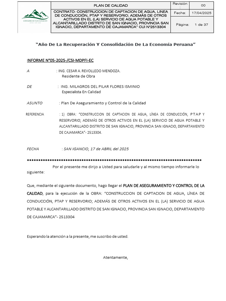 Plan de Aseguramiento y Control de Calidad. | PDF | Calidad (comercial ...