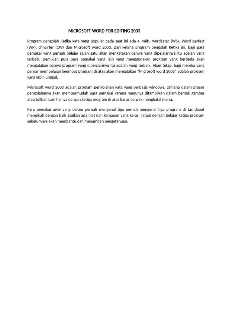 Microsoft Word 2003: Program Unggulan Pengolah Kata | PDF