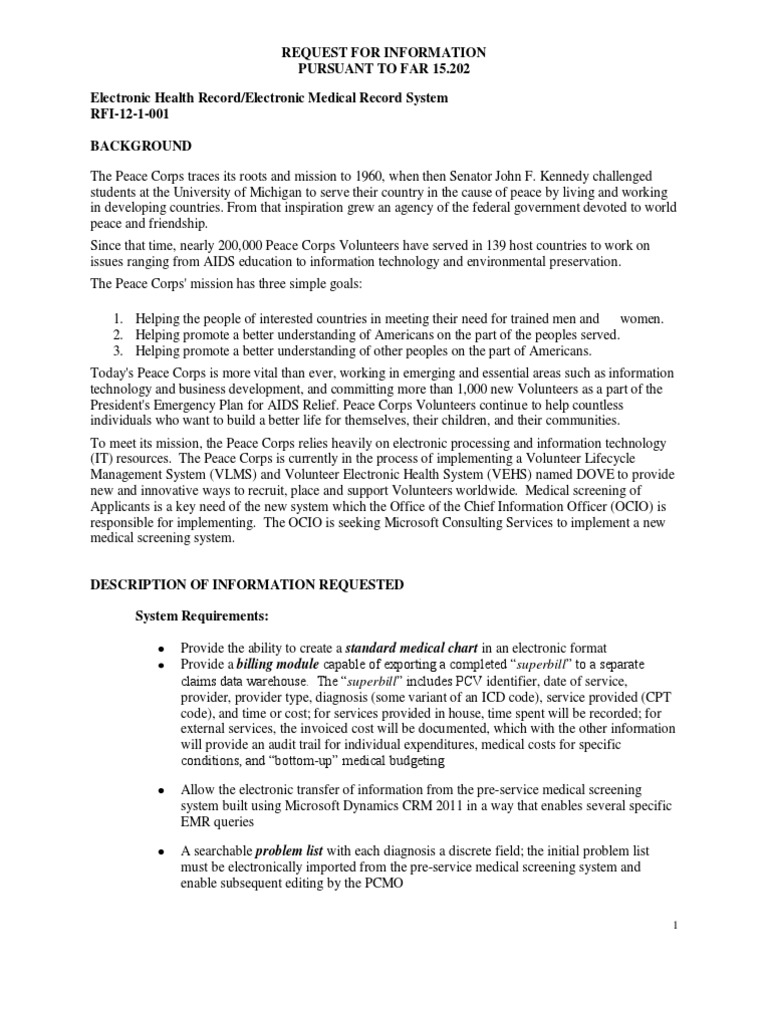 Peace Corps Request For Information - Electronic Medical Record System ...