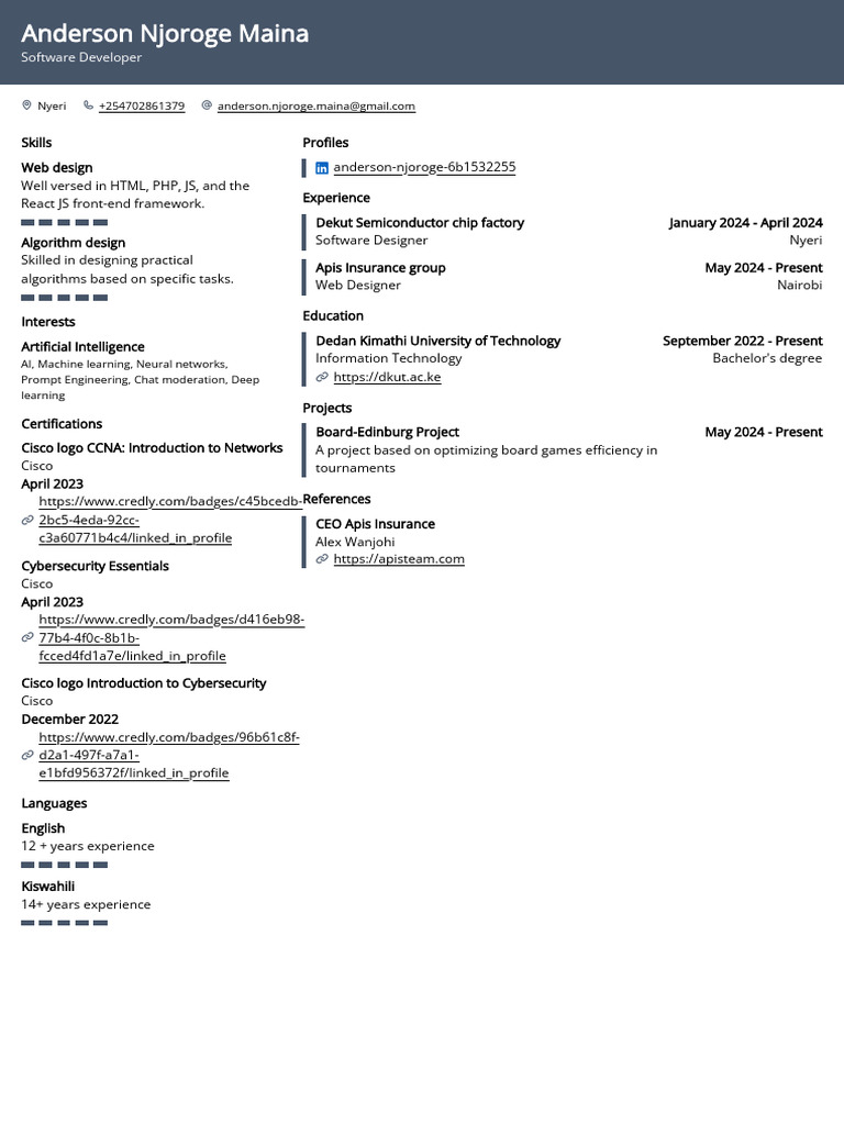 Anderson Maina CV | PDF