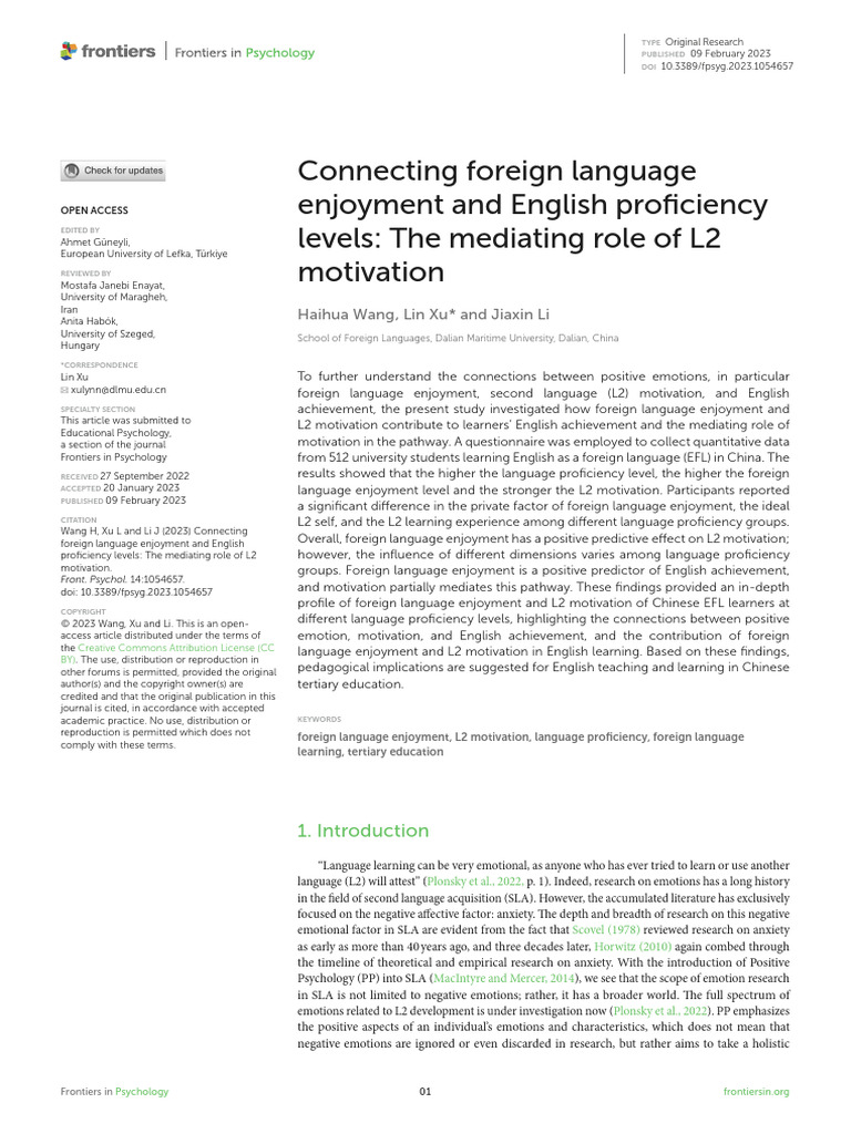 Foreign Language Enjoyment and L2 Motivation | PDF | Second Language ...