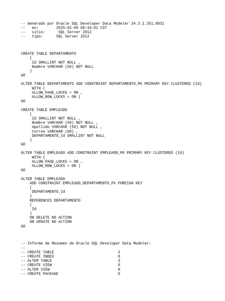 SQL Server 2012 Table Creation Script | PDF