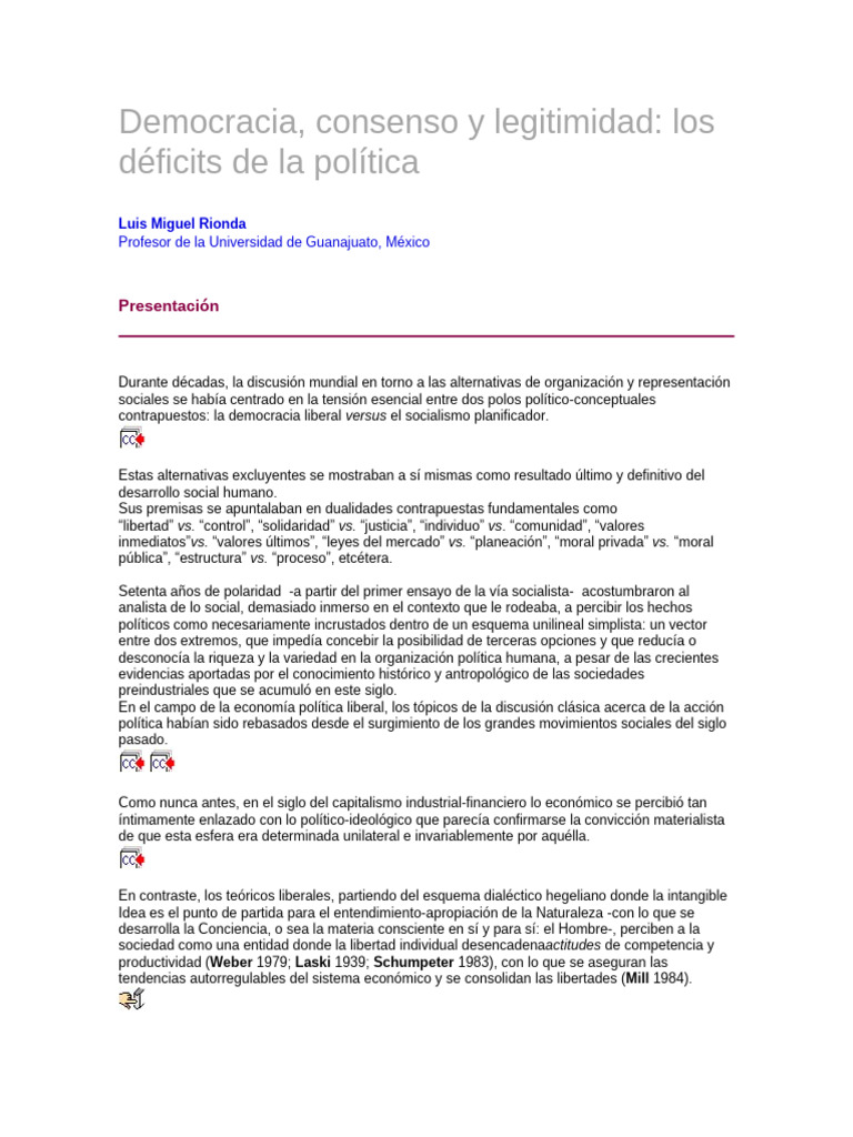 Déficits de la democracia y legitimidad | PDF | Democracia | Ideologías ...