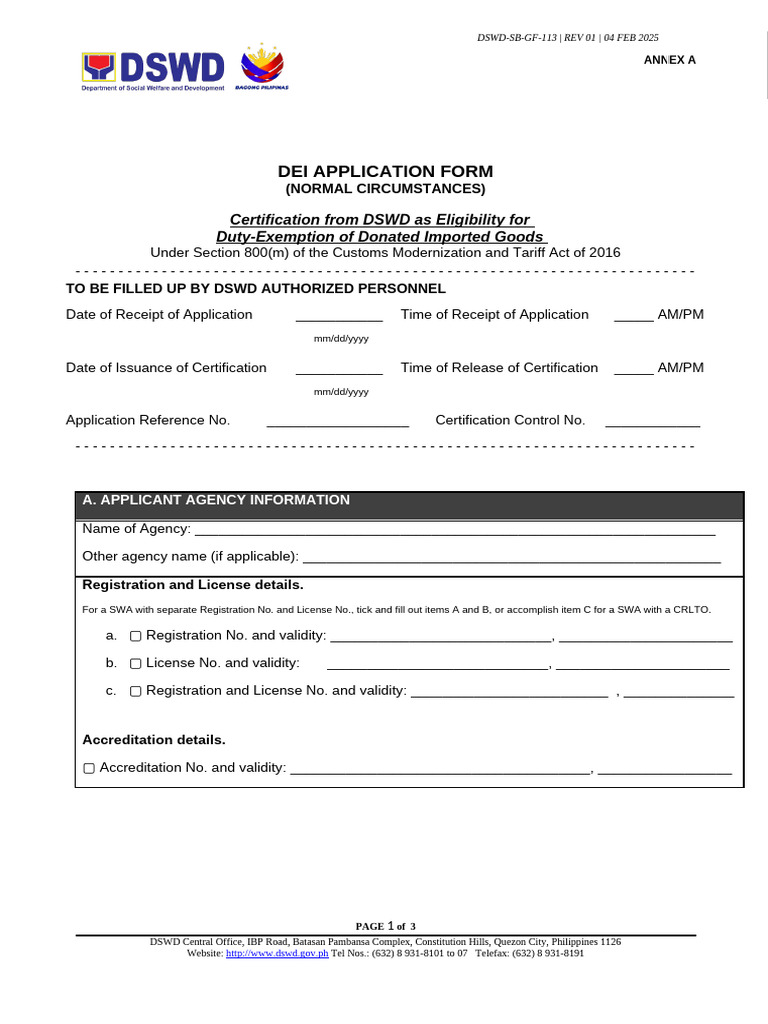 DEI Application Form for Duty-Exemption | PDF