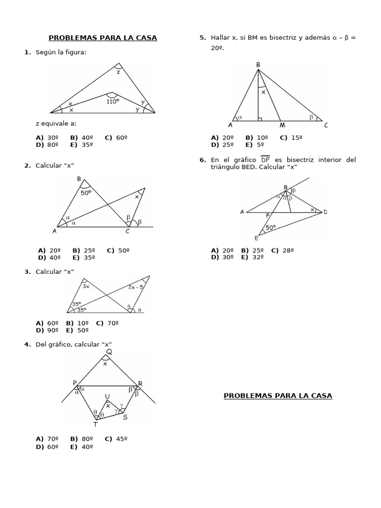 Problemas de Triángulos y Ángulos | PDF | Triángulo | Geometría euclidiana