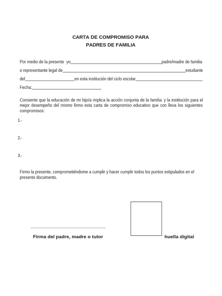 Compromiso para Padres de Familia Modelo 3 | PDF