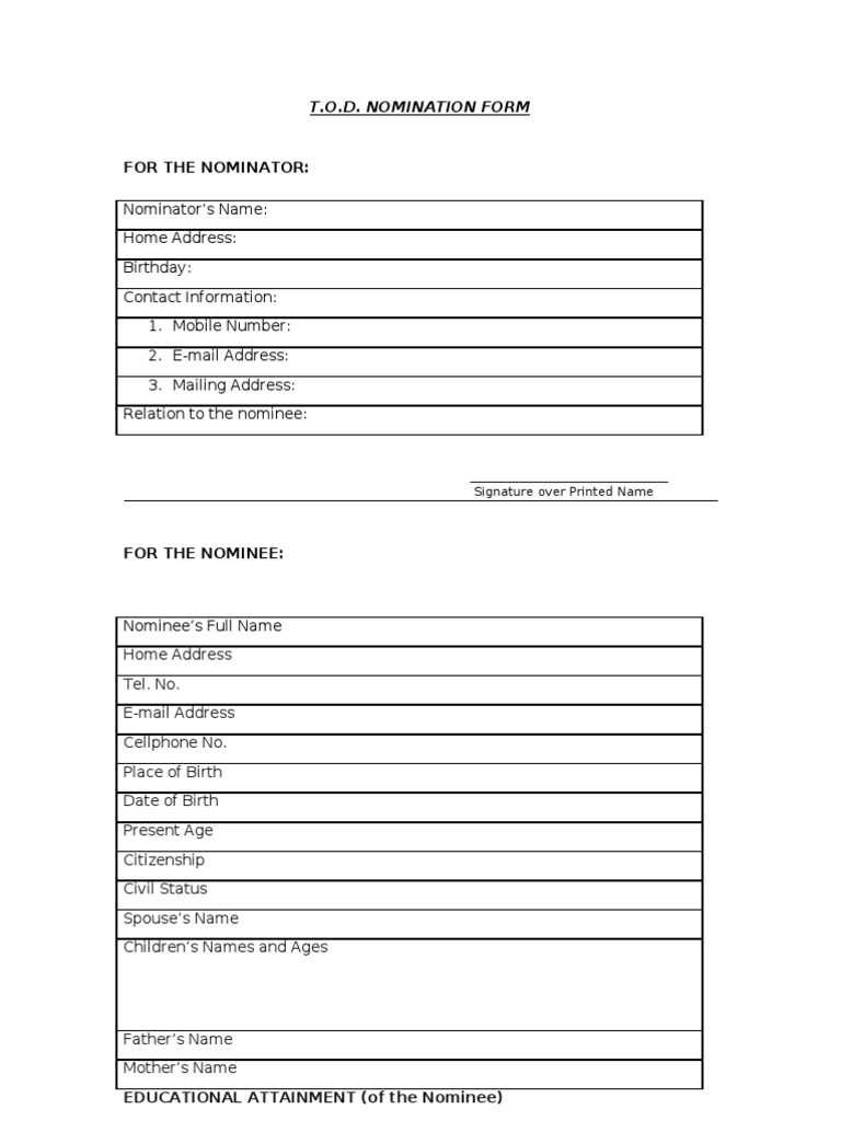 Simple Nomination Form Template | PDF | Social Institutions | Social ...