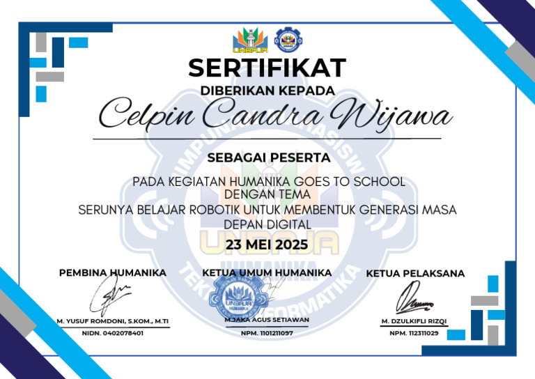 Sertifikat Kegiatan Robotik Humanika | PDF
