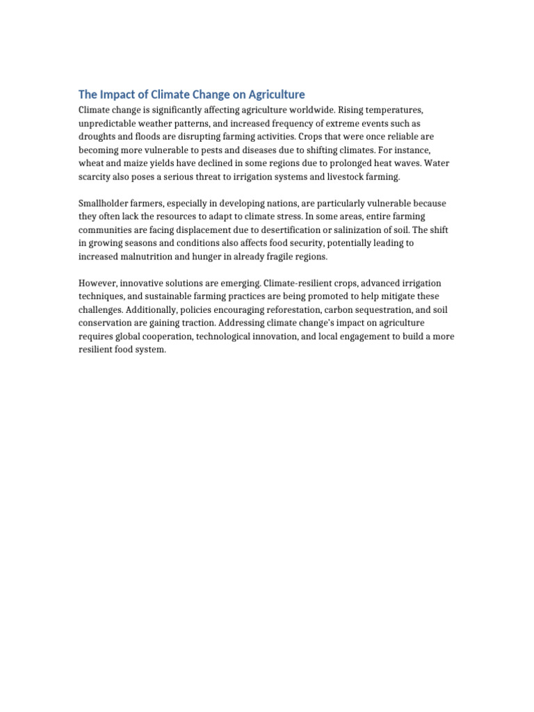 The Impact of Climate Change On Agriculture | PDF