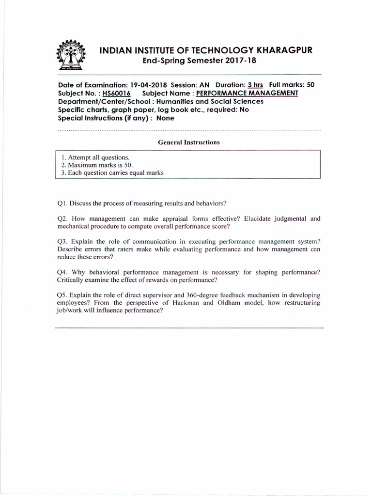 Performance Management Exam Questions | PDF