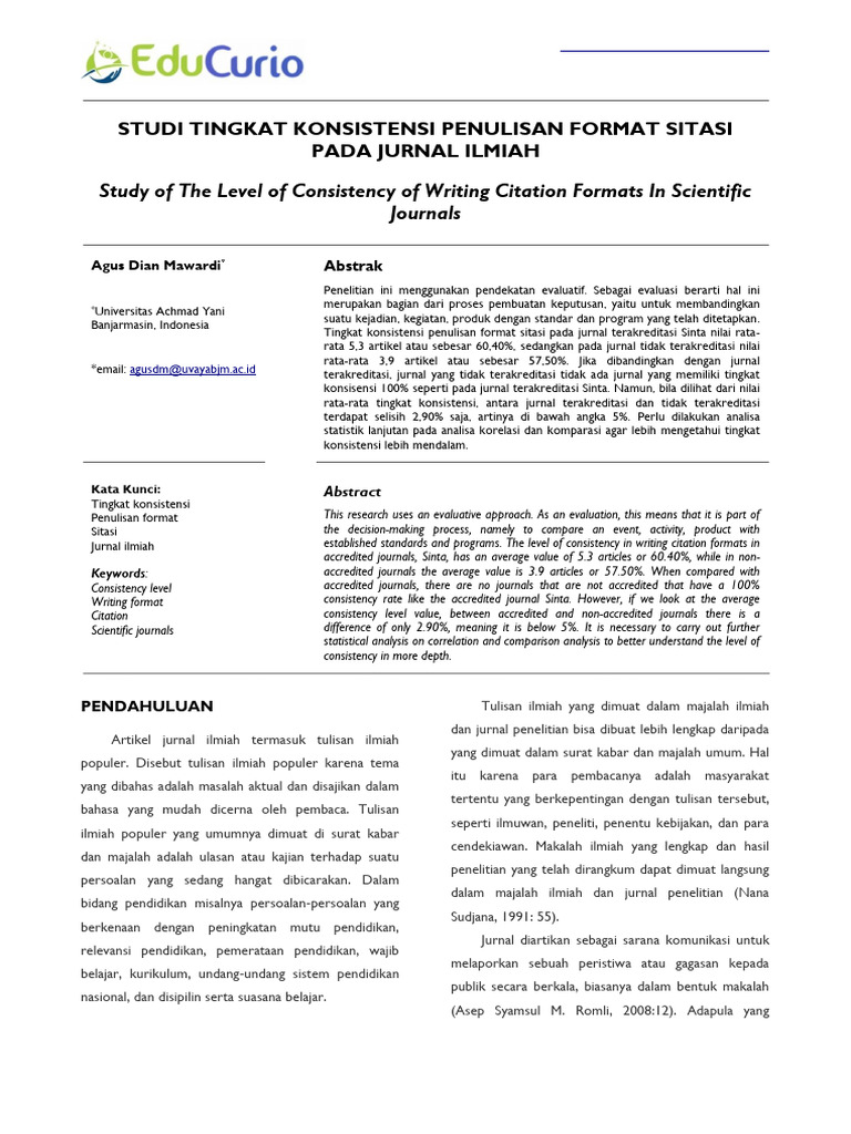Konsistensi Format Sitasi Jurnal Ilmiah | PDF