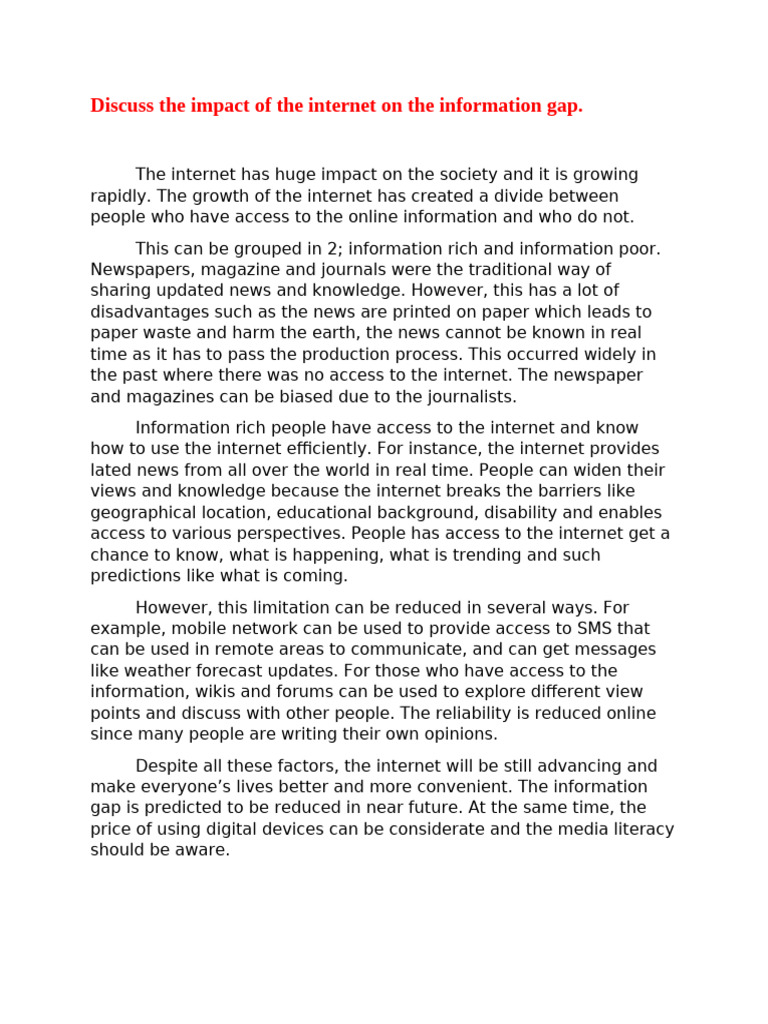 Impact of The Internet On The Information Gap | PDF